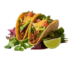 beef tacos with salad isolated on transparent background
