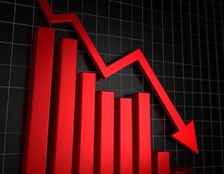 Red bar graph showing a downward trend - Powered by Adobe