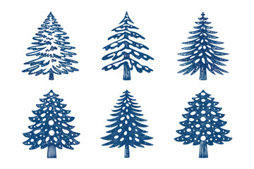 Pine tree in Silhouette: A collection of elegant pine trees stand in a row, their forms defined in a soft and graceful artistic sketch capturing the essence of nature's beauty. 