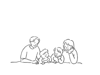 寝そべる家族、線画