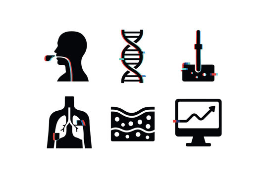six different glitch effect illustration isolated on white backgorund phlegm phlegm color chart phlegm DNA assay phlegm rheometer phlegm clearance model phlegm secretion gland phlegm