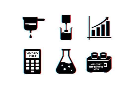 six different glitch effect illustration isolated on white backgorund viscosity viscosity cup viscometer viscosity shear rheometer viscosity gradient chart viscosity index calculator