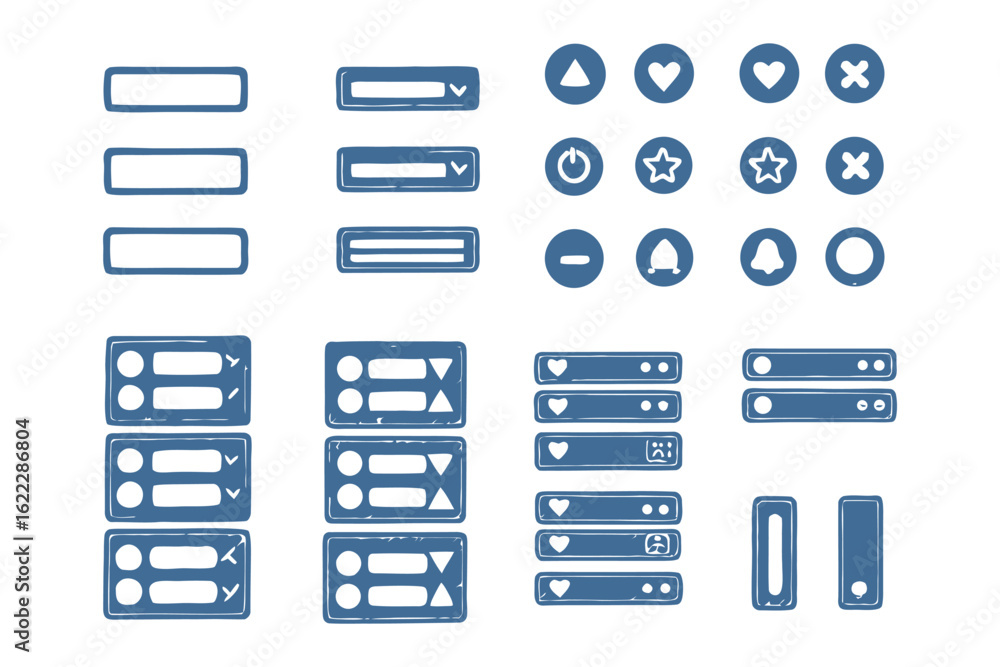 Poster interface icons: a collection of various ui elements, from buttons to interactive widgets, designed 