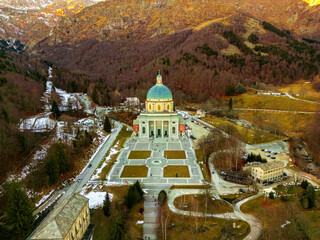 Aerial view of the Oropa Sanctuary, Biella Province, Piedmont, Italy