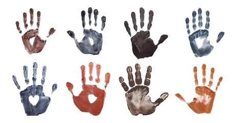Fototapeta premium Diverse Handprints Showing Love and Connection in Various Colors, PNG bundle collection, Isolated on Transparent Background