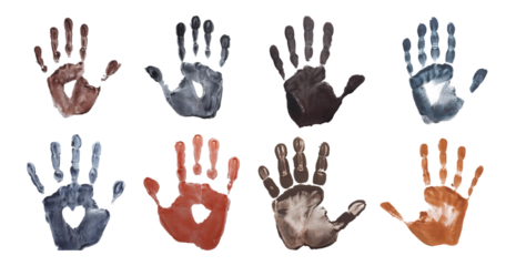 Diverse Handprints Showing Love and Connection in Various Colors, PNG bundle collection, Isolated on Transparent Background