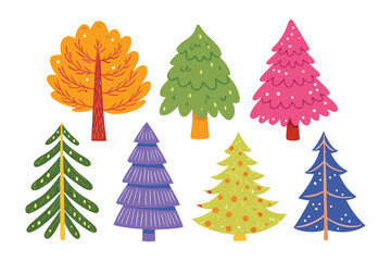 Colorful Trees: A vibrant collection of stylized trees, each bursting with unique colors and patterns, showcasing the beauty and diversity of the forest.