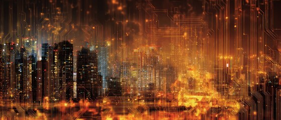 Fototapeta premium Cyberpunk Cityscape: A Digital Metropolis at Night