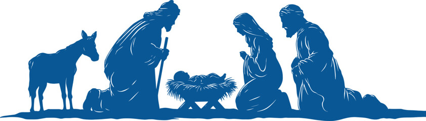 Silhouette Nativity Scene Vector Illustration