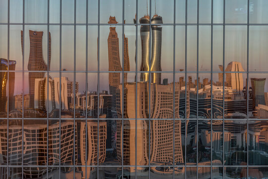 Reflection of the Skyline of Atlanta in a Hotel.