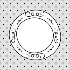 Hand drawn vector decorative frame on polka dots background 