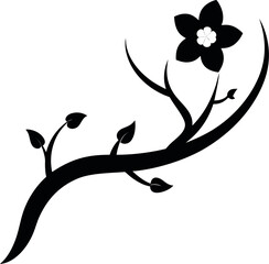 Soft blossom and curved twig art black silhouette