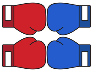 Flat Icon of Boxing Gloves Pair Red vs Blue for Fitness and Combat