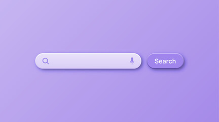 Colorful 3d search bar template. Internet browser engine with search box, address bar and text field. UI design, website interface element with web icons and push button. Vector illustration