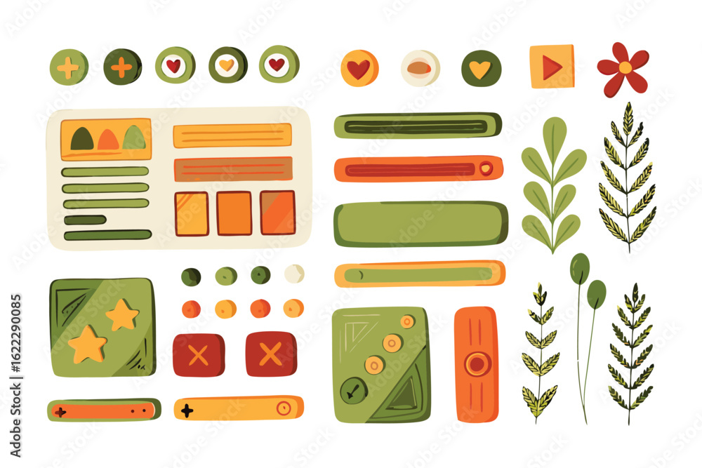 Poster graphic elements and design: a vibrant collection of graphic elements and design, featuring buttons,