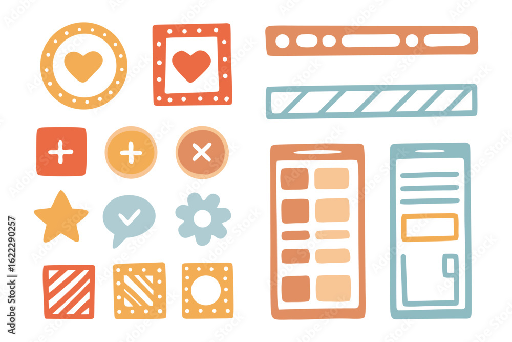 Poster digital user interface elements: a collection of whimsical digital user interface elements, featurin