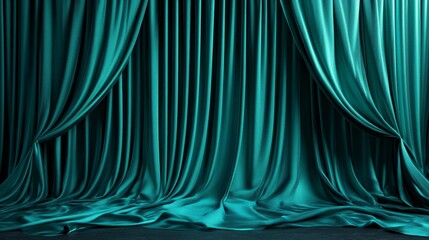 Teal velvet curtains backdrop, stage, theater.