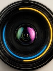 Close-up camera lens with vibrant rings