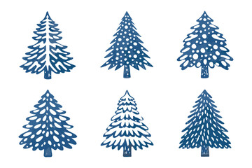 Obraz premium Festive Forest Collection: A collection of artistic and hand-drawn illustrations showcases a variety of Christmas trees, perfect for holiday-themed designs. 