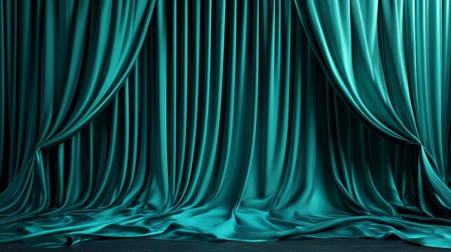 Teal velvet curtains backdrop, stage, theater.
