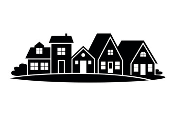 Diverse black houses with and doors black and white