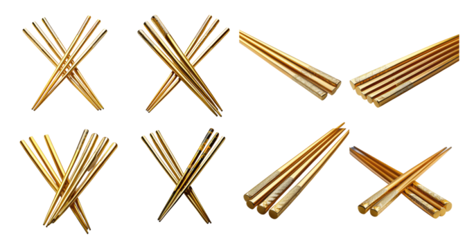 Collection of Decorative Golden Straws in Various Arrangements, PNG bundle collection, Isolated on Transparent Background