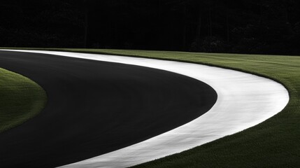 A winding road with a white line on the right side.