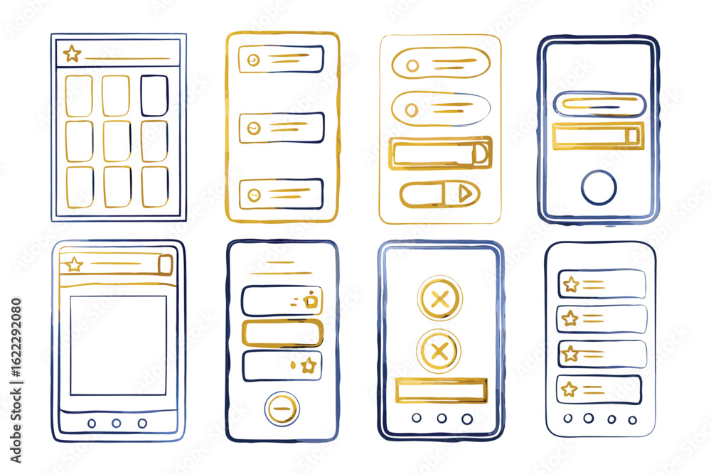 Poster mobile app interface designs: a collection of illustrated mobile app interfaces showcases diverse de