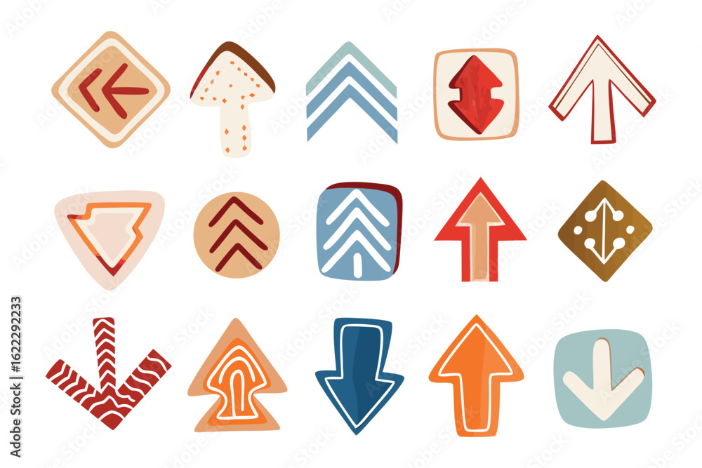Poster directional diversity: a collection of varied, hand-drawn arrow symbols showcasing directional choic