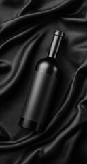 Black wine bottle on black silk