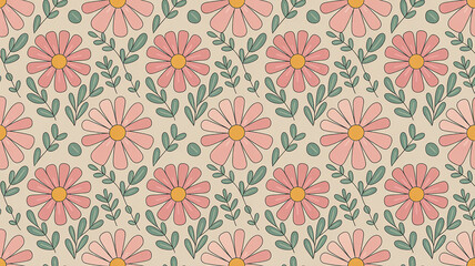 Charming pink floral pattern with green foliage