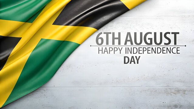 Jamaican flag waving on independence day august 6th with text