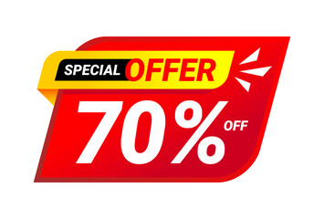Special offer 70 percent label with red rhombus shape. For icon, logo, seal, tag, sign, symbol, badge, stamp, sticker, emblem, banner, design, badges, labels. Vector Illustration