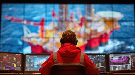 Offshore Platform Operator Monitoring Oil Rig Operations