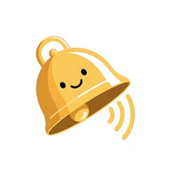 A charming golden bell with a smiling face and sound waves emanating from its lower right side area