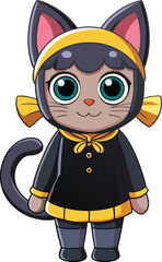 Halloween Black Cat Costume with Tail and Ears – Flat Vector