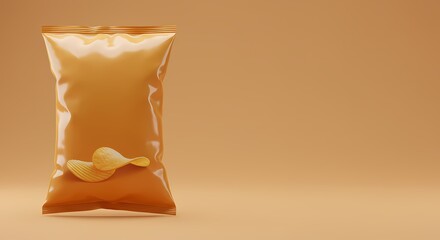 Blank Snack Pouch Packaging Mockup Golden Chips Bag on Beige Background  Product Presentation Template