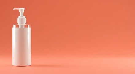 White Pump Bottle Dispenser on Coral Background Minimalist Product Mockup