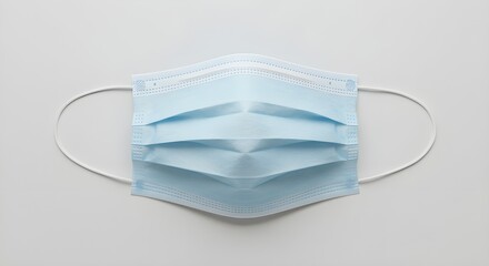 Disposable Blue Face Mask with Pleats on White Background