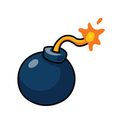 Illustration Vector Graphic Cartoon of a Dangerous Black Bomb with Burning Fuse