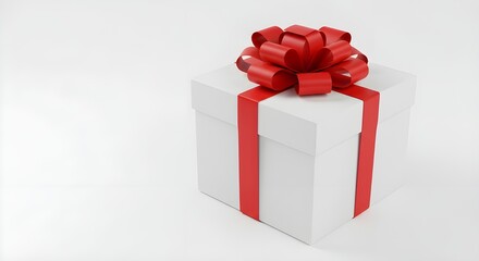 White Gift Box with Red Ribbon and Bow for Special Occasions