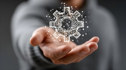 IT Consulting. Businessman holds digital consulting network connecting icon representing IT solutions, focusing on innovation, strategy, optimization, growth, and technology-driven success