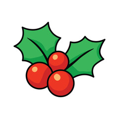 Illustration Vector Graphic Cartoon of a Christmas Holly Leaves with Red Berries