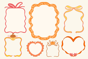 Autumn vector hand drawn oval vintage border set, coquettish celebration design. Elegant classic line decoration background, simple postcard decor. Watercolor invitation frame print, fall frame