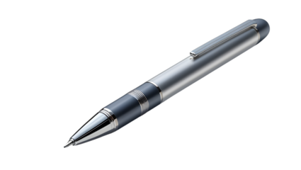 Sleek Silver Pen Blue Accents Isolated Black Background