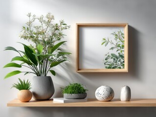 Shelf with plants and a frame
