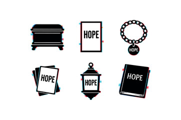 six different glitch effect illustration isolated on white backgorund hope chest scrapbook hope quote poster hope charm bracelet hope affirmation cards hope lantern pendant hope journal