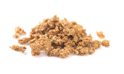 Natural gold nuggets on white background.