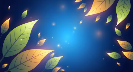 Elegant leaves on deep blue gradient background, perfect for autumnal design projects and seasonal