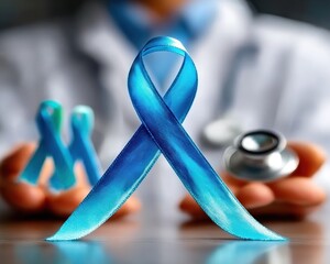 Doctor holds awareness ribbon